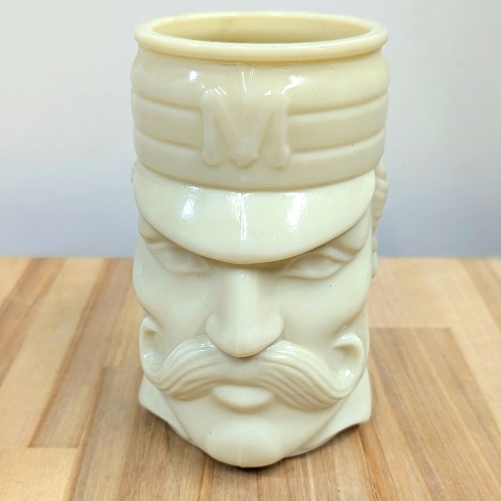 Vintage Avon Milk glass Mustache Mug Casey At Bat Collectable Kitch Shaving Mug